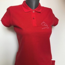 Polo brodé maille piquée rouge Femme